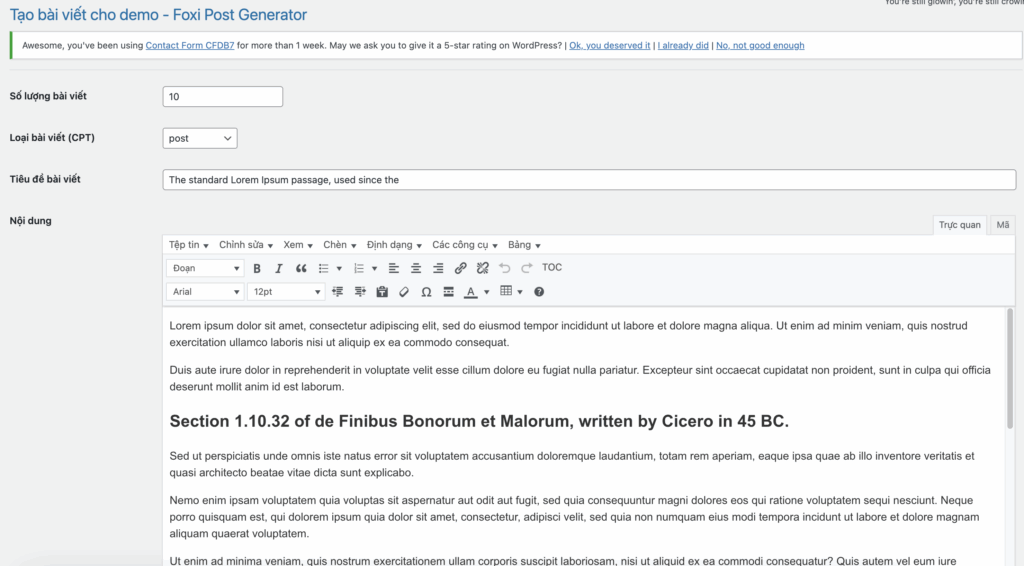 Foxi Post Generator – Tạo bài viết demo nhanh chóng, tiết kiệm thời gian lập trình WordPress