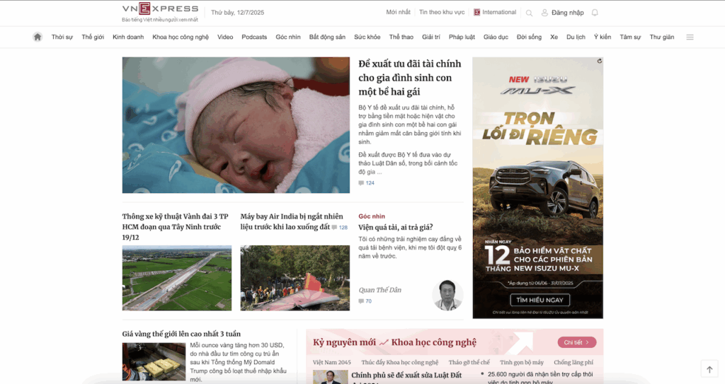 Phân tích bố cục website vnexpress.net – Cách sắp xếp nội dung tối ưu cho báo điện tử