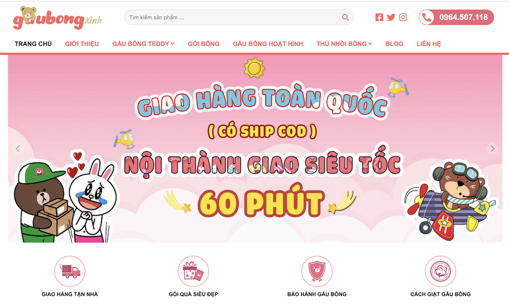 Thiết kế web bán gấu bông gaubongxinh.com – Giao diện đáng yêu, trải nghiệm tối ưu cho người mua