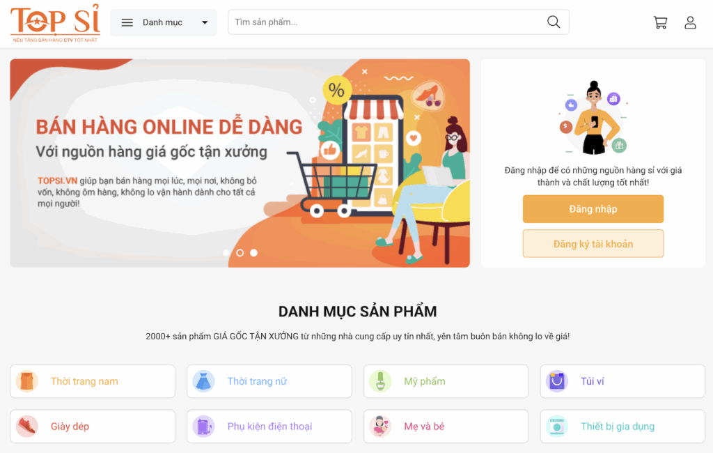 Thiết kế website topsi.vn – Nền tảng bán hàng đa kênh dành cho cộng tác viên và mô hình dropshipping