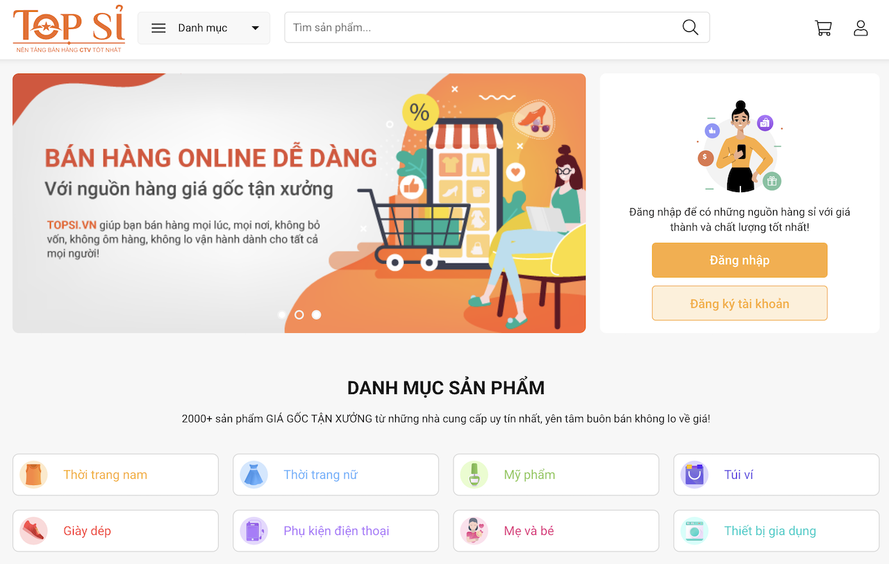 Thiết kế website topsi.vn – Nền tảng bán hàng đa kênh dành cho cộng tác viên và mô hình dropshipping