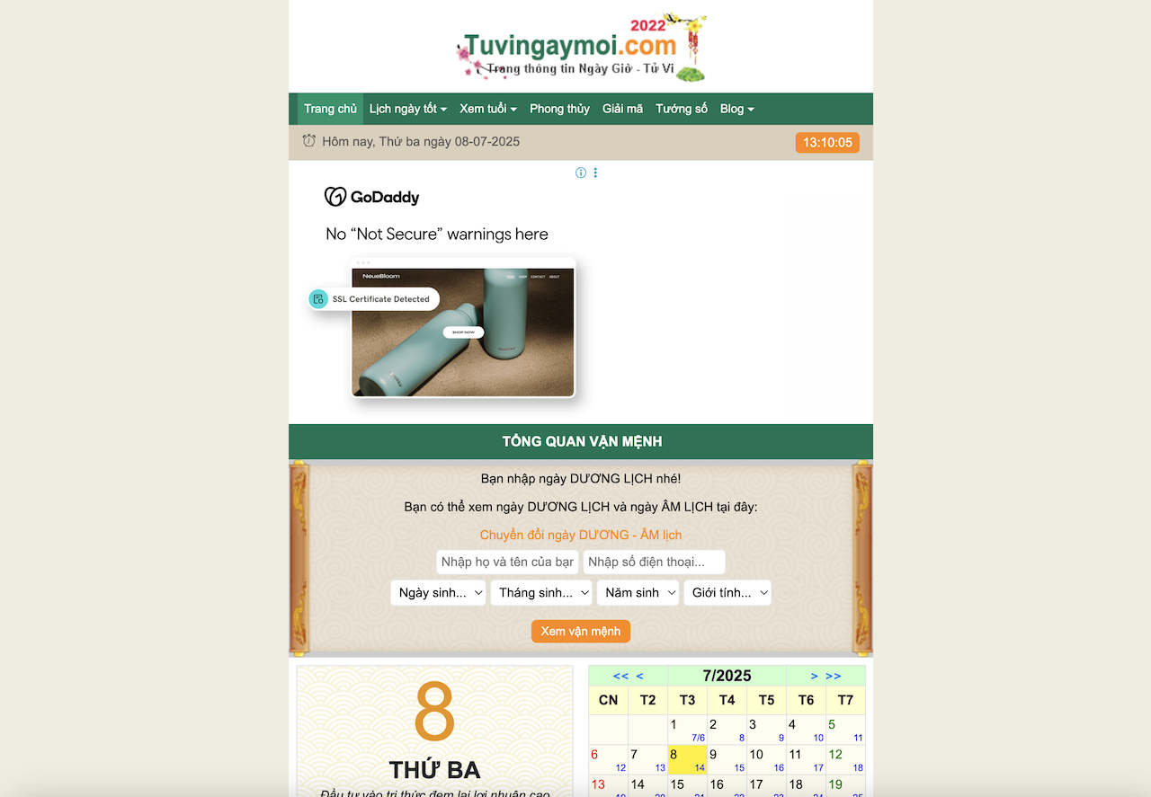 Thiết kế website tuvingaymoi.com – Nền tảng tử vi & phong thủy hiện đại, dễ dùng, thân thiện mobile